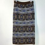 Vintage 70s Wool Acrylic Fair Isle Midi Sweater Skirt Size Small Brown Blue Photo 2