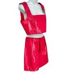 7 For All Mankind Hot Pink Vegan Leather Crocodile Crop Top Shorts Set M NEW Tag Photo 10