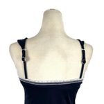 Becca Women's Size Small Floral Embroidered Crochet Strap Navy Tankini Swim Top Photo 6