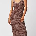 Free People Set the Bar Smocked MIDI Dress. Brown. Size XS Photo 0