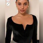 Lulus Positively Plush Black Velvet Notch Neck Thong Bodysuit Women's SMALL NWT Photo 0