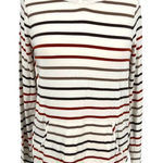 Market & Spruce Striped Hooded Long Sleeve Top Ivory Red Brown Size Large NWT Photo 0