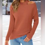 Women's Long Sleeve Ribbed Knitted Sweater Cutout Shoulder Top (76) Orange Size XL Photo 2