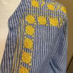J.Crew  Womens Tunic SMALL Linen‎ Floral Embroidered V-Neck Striped Blue Yellow Photo 3