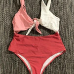 SheIn Women's Pink and White Swimsuit-one-piece Photo 0