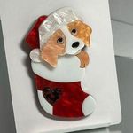 Christmas Stocking Brooch / Scarf Pin #156 Red Photo 0