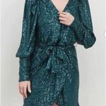 AQUA Belted Sequin Mini Dress GREEN emerald SMALL Formal Cocktail Photo 0