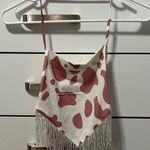 White & Pink Cow Print Halter Tank Top Size XS Photo 1