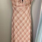 Princess Polly  Plaid Maxi milkmaid  Dress in tan and White Photo 0