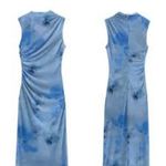 ZARA NWT Draped Printed Midi Stretchy Blue Hues Dress: Woman’s Size Small Photo 4