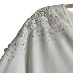 Liv Milano Women Sweater 1X Ivory Crochet Gem Flower Shoulder Cottagecore Whimsy White Photo 6