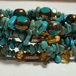 TURQUOISE authentic handmade bracelets stretchy stackable golden accents Blue Photo 6