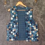 Susan Bristol  Blue Patchwork Flowers Vintage Cottagecore Festival Vest Womens L Photo 0