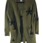 Sweet Romeo Olive Green Star Print Open Front Cardigan Sweater With Pockets L Photo 0