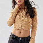 Urban Outfitters Jolie Ruched Button-Down Top NWT Size M - Light Brown Photo 0