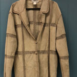 Vtg 70's Boho Leather Shacket Jacket‎ Crochet Patchwork Scalloped Hem Tan Sz M Size M Photo 0