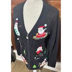 VTG Bechamel Black Christmas sweater cardigan Santa Claus embroidered full zip M Size M Photo 1