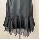 Who What Wear Black Faux Leather Mini Skirt with Ruffle Lace Hem Photo 5