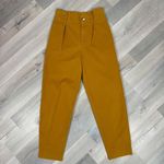 ZARA Tapered Leg Paper Bag Crop Pants Mustard Yellow Small Cotton Twill Photo 5