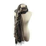 Coldwater Creek Ruffled Gray & Beige Knit Scarf With Fringe Photo 2