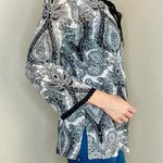 JKLA California Vintage Y2K Black & White Abstract Flare Sleeve Sheer Shirt Photo 4