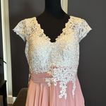 Women’s Ivory Lace Top Pink Chiffon V Photo 1