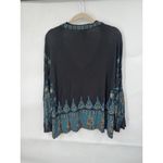 Free People Medallion Bohemian Blouse Women M Black Retro Floral Relaxed Retro Photo 2