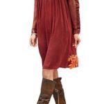 Sundance Burgundy High Neck Lace Yoke Boho Dress Long Sleeve Sz 8 🧡 Red Photo 0