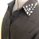 IMAN Womens Shirt Black Diamante Collar Size Medium Black long Sleeves New Photo 3