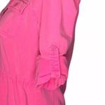 J.Crew Drawstring Shirt Dress Long Sleeves Roll Tab Patch Pockets Neon Pink Sz 0 Photo 10