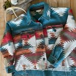 LA MIEL Shirt Jacket Aztec Western Raw Hem Small Blue Photo 0