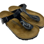 Birkenstock ‎ Black Faux Patent Leather Gizeh Sandals Made in Germany Sz EU 37 W6 Photo 0