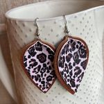 NEW! Pebbled Faux Leather Double Layer Leopard Brown Black Teardrop Earrings Photo 0
