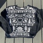 Handmade Black and white fair isle winter scenery Christmas sweater, hand knit pullover Photo 0