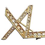 Vintage Womens Brooch Gold Tone Metallic Round Rhinestone XL Initials Photo 0