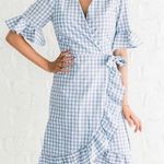 Storia  Blue Gingham Wrap Ruffled Knee Length Dress Women’s Size Small Dorothy Photo 0