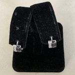 Small White Gold Filled Huggie Hoop Earrings Greek Key Design Silver Photo 3