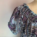 INC purple and blue paisley medallion print silk tunic blouse with puff sleeves Size 10 Photo 6