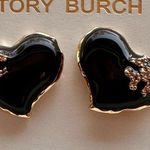 Tory Burch New  Heart design Stud Earrings; Black Enamel & Gold w/TB Earring Card Photo 2