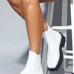 Pretty Little Thing White Chunky Sole Chelsea Square Toe Ankle Boots Photo 0