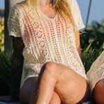 Zyia  Active Swimwear Cream Open Knit Swim Cover Up Boho Size Small Photo 0