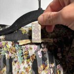 Whimsigoth Sheer Floral Black Mini Dress Tunic Pleated Waist Tie V Neck Fairy S Photo 3