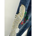 KanCan Jeans Women 11/29 Blue Floral Bird Embroidered Medium Wash‎ Denim Raw Hem Photo 5
