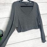 Lulus Lulu’s Dark Gray Ribbed Long Sleeve V-Neck Crop Top Size Medium Photo 1