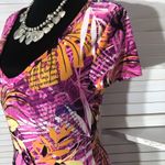 Vintage Y2K cut out back dress newsprint tropical flower hot pink bodycon SZ M Size M Photo 6