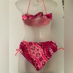 California Waves  Hot Pink Tie Dye Size Large Bandeau Top & Bikini Bottom Photo 11