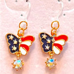 Hypoallergenic Goldtone Patriotic Red White Blue Butterfly Pierced Earrings Flag Photo 0