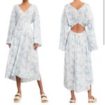 Vince NWT Large Dahlia Long-Sleeve Double VNeck Midi Dress Blue Floral Cut Out L Photo 2