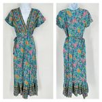 Boutique Short Sleeve Boho Floral Mixed Print Maxi Wrap Dress Boho Blue Small Ru Photo 2