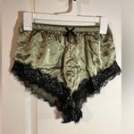 Satin Lace 2pc Set Olive Green Black Lounging Robe and Shorts Size Medium Photo 7